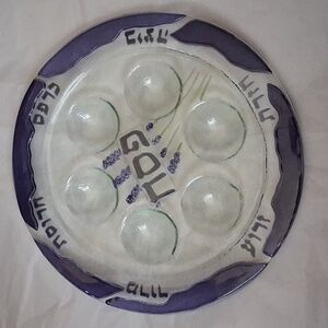 Judaica Fused-Art-Glass 14-inch Passover Seder Plate